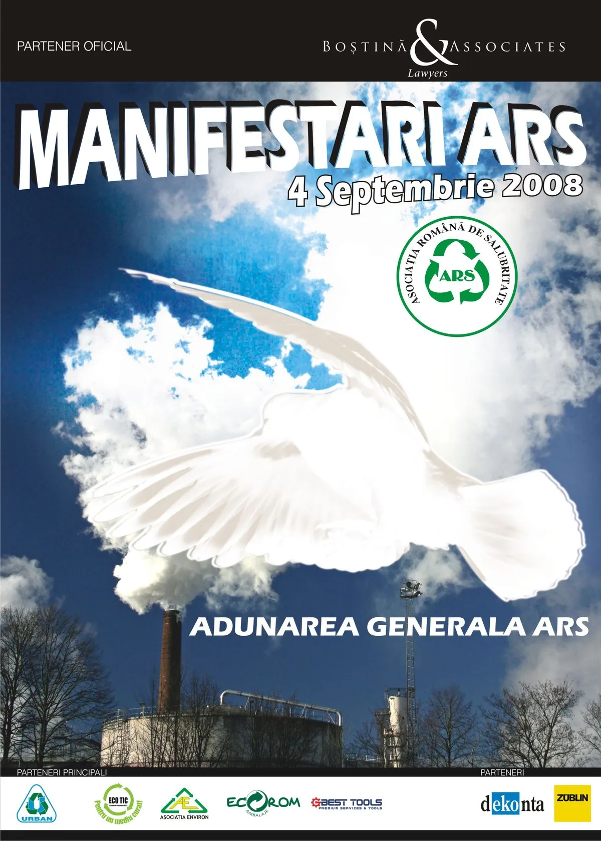 Afiș de epocă: „MANIFESTĂRI ARS, 4 Septembrie 2008 — Adunarea Generală ARS”