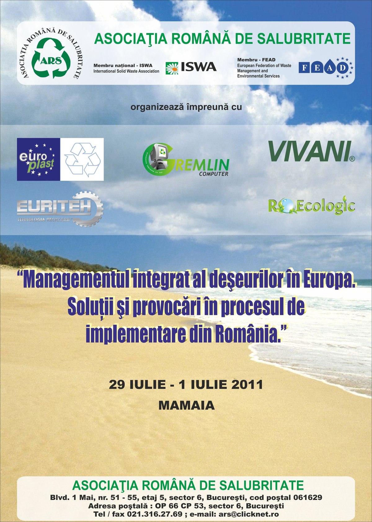 Afiș de epocă: seminarul „Managementul integrat al deșeurilor în Europa. Soluții și provocări în procesul de implementare din România”, Mamaia, 2011