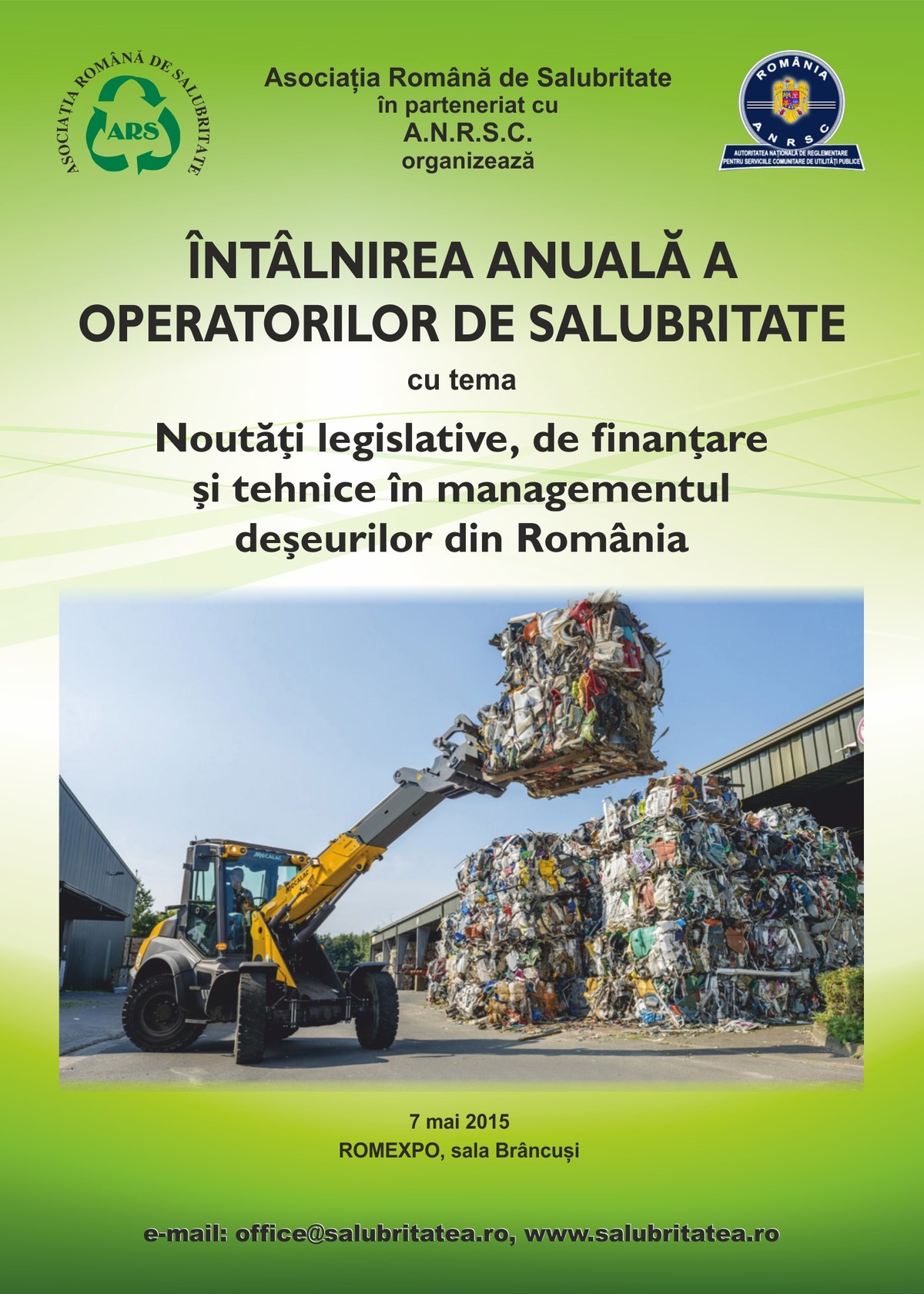 Afiș de epocă: Întâlnirea anuală a operatorilor de salubritate, în parteneriat cu A.N.R.S.C., 7 mai 2015, ROMEXPO, sala Brâncuși